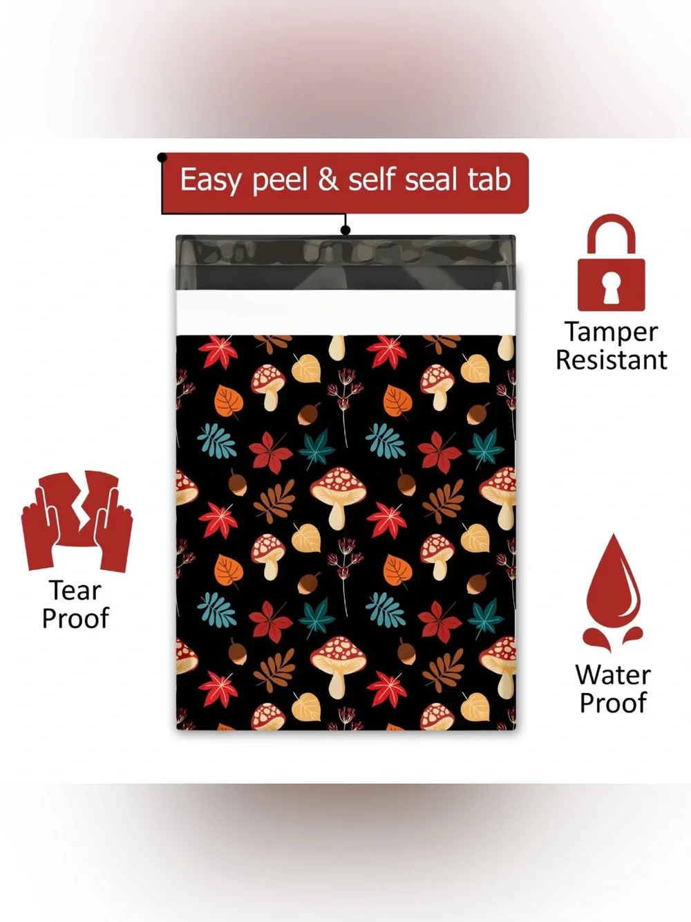 25 Pack Mushroom Woodland Fall Poly Mailers 10x13 Self Seal Shipping Bags 🍄🍂